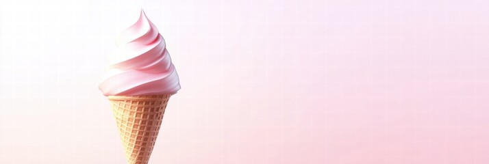 Aufkleber - Soft serve ice cream cone with pink swirl captures summer treat enjoyment at a local ice cream shop. Generative AI