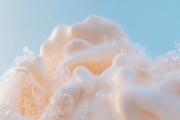 Fototapete - Soft bubble foam forms a delicate texture against a calming blue background in a serene moment. Generative AI