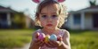 © imagineRbc - A young child wearing bunny ears stands outside, holding a variety of decorated Easter eggs. The background features a sunny neighborhood, creating a joyful festive atmosphere