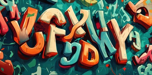 Wall Mural - colorful and vibrant painted letters are displayed on a wall