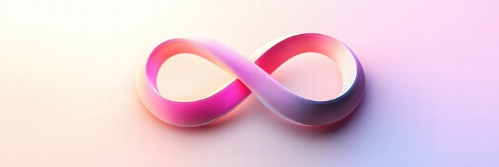 Leinwandbilder - Colorful infinity symbol made of ribbon on a soft gradient background during daylight. Generative AI
