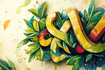 Wall Mural - colorful artistic representation with leaves and graffiti style letterforms