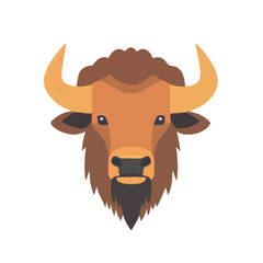 2d flat vector illustration bison face icon isolated on a white background.