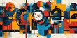 © NpicArt - Abstract colorful geometric shapes and a clock form artistic composition