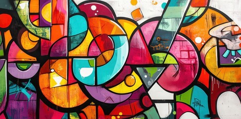 Wall Mural - a colorful abstract mural featuring geometric shapes and vibrant colors