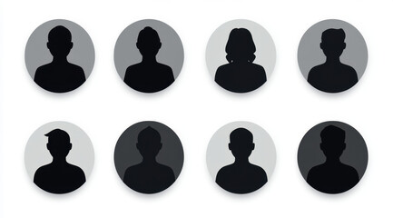 Silhouette head, avatar face, person icon people. Male and female profile. Vector illustration set 
