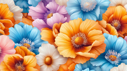 Aufkleber - Vibrant multicolored poppy flowers arranged together creating a stunning floral background, perfect for nature-inspired designs