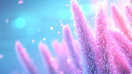 Aufkleber - Delicate pink, purple blossoms surrounded by glowing light particles, generating ethereal bokeh-enhanced floral scene