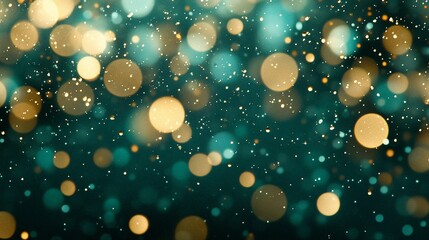 Wall Mural - Abstract teal and gold bokeh lights, glittering particles.