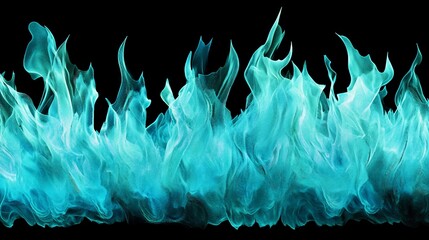 Wall Mural - abstract teal flames isolated on black background.