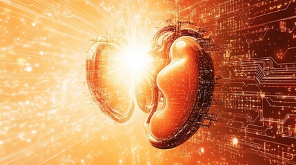 Wall Mural - abstract digital brain hemispheres glowing brightly against circuit board background.