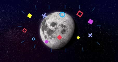 Wall Mural - Moon with visible craters and stars in animated dark night sky