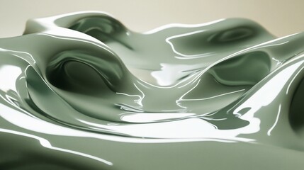 Wall Mural - abstract green liquid surface with flowing waves and reflections.