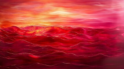 Wall Mural - abstract sunset over red, undulating landscape.