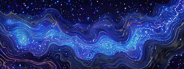 Wall Mural - abstract cosmic swirls of blue and purple hues, resembling a galaxy or nebula with glittering partic