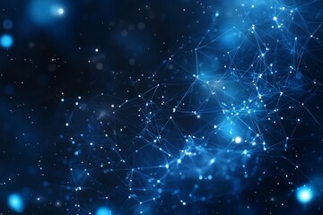 Wall Mural - abstract blue network connection background with glowing nodes and lines.
