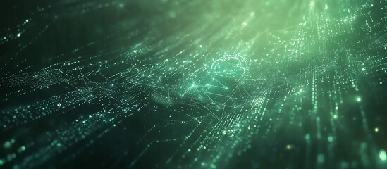 Wall Mural - abstract green digital network background with glowing particles.