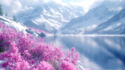 Arctic tundra, with its colorful lake embraced by snow-draped vistas, pristine waters, and an overwhelming aura of seclusion and untainted splendor, exudes a quiet majesty that leaves one