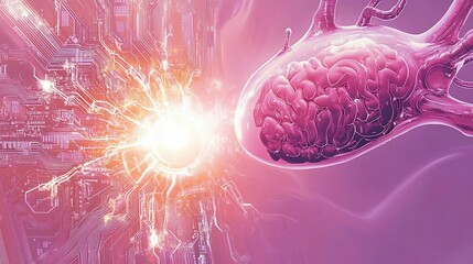 Wall Mural - abstract brain and circuit board merging, representing ai and neural networks.