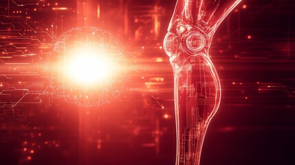 Wall Mural - futuristic robotic leg and glowing brain, digital rendering.