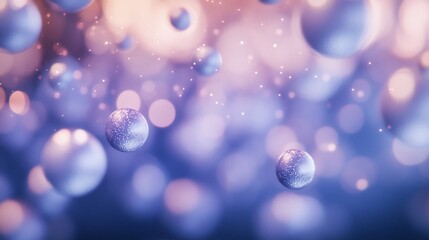 Wall Mural - abstract background with floating iridescent spheres and bokeh lights.