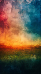 Fototapete - Grunge vintage textured colorful landscape with dramatic sky and grass field, perfect for backgrounds and textures