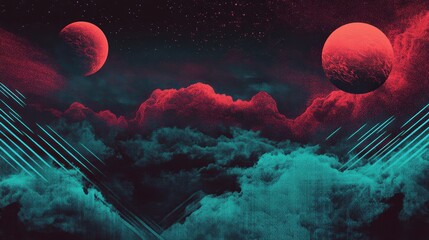Wall Mural - Backdrop featuring a gas giant with radiant rings and deep maroon clouds
