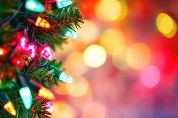 Wall Mural - colorful christmas tree lights shine against a softly blurred backdrop.