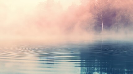 Wall Mural - Backdrop of raindrop patterns forming ripples on a misty lake soft pastels blending with vintage ink shading