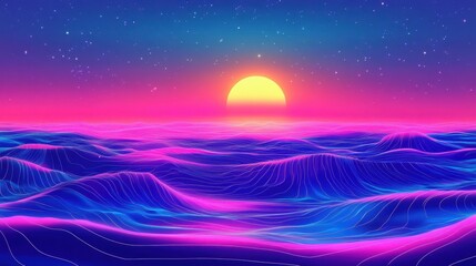 Wall Mural - ethereal aurora backdrop with glowing waves halftone texture and starlight flickers