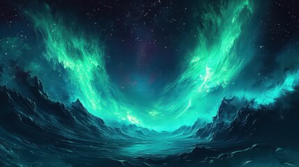 Wall Mural - timeless comic-style wallpaper with electric auroras halftone shading and cosmic ambiance
