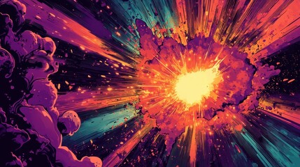 Wall Mural - Immersive backdrop with cosmic gradient and energy wave from a charged core