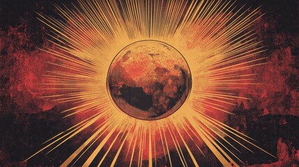 Wall Mural - Sci-fi wallpaper with massive glowing orb and warm cosmic light streaks