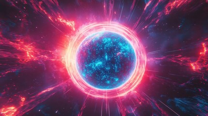 Wall Mural - Sci-fi wallpaper with immense energy sphere and neon light ripples