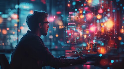 Programmer working late on complex code project