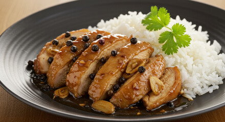 Wall Mural - delicious chicken in savory sauce with rice