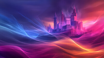 Wall Mural - a vibrant abstract image showcasing colorful waves of light in purple, blue, and pink, creating a dy