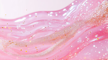 Wall Mural - abstract glittery pink wave: a close-up shot of a swirling, abstract wave of transparent pink liquid