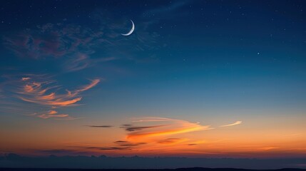 Wall Mural - serene twilight sky with crescent moon