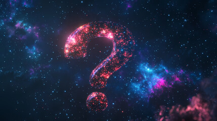 Wall Mural - Digital 3d question mark on colorful night sky background - generative ai. Cosmic - Galaxy. Illustration