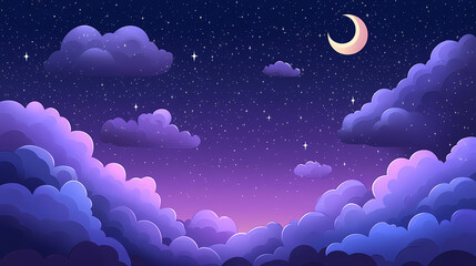 Wall Mural - night sky painting featuring clouds and stars dreamy purple space wallpaper with a cute abstract cel