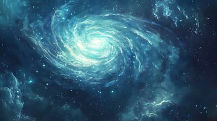 Wall Mural - swirling vortex, blue and teal tones, cosmic and mysterious feel. cosmic - galaxy. illustration