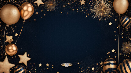 Wall Mural - celebratory elegance: an inviting dark blue backdrop is adorned with scattered golden stars and burs