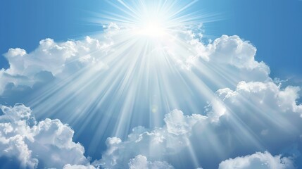 Wall Mural - bright rays shining through fluffy white clouds