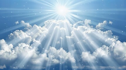 Wall Mural - bright sun shining over fluffy clouds