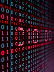 digital binary code on dark red background. data breach