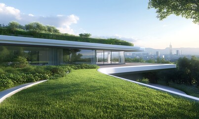 Poster - Futuristic energy-efficient home design featuring AI technology for modern living.