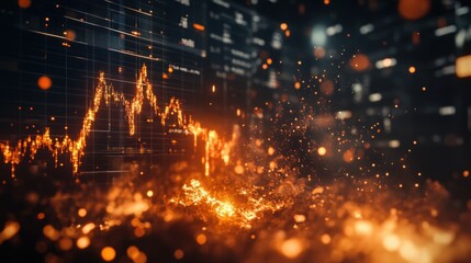 Wall Mural - Digital stock market interface burning with dramatic embers and destruction