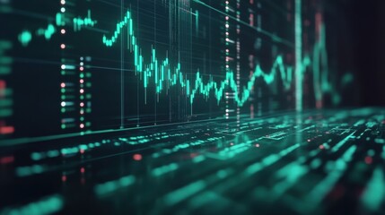 Wall Mural - Digital stock market screen displaying a sharp green upward arrow on a financial growth chart