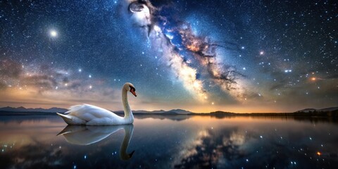 Wall Mural - beautiful photo of the constellation swan shining brightly in the night sky against the backdrop of 